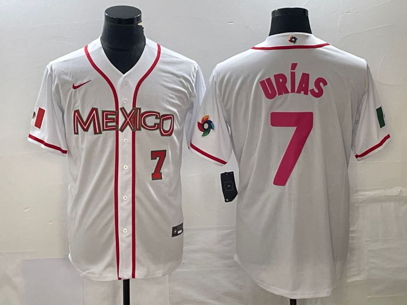 Men 2023 World Cub Mexico #7 Urias White pink Nike MLB Jersey9->more jerseys->MLB Jersey